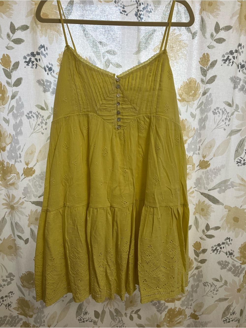 Lucky Brand Yellow Smocked Bodice Dress
